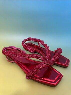 Cape Robbin Metallic Red Braided Strap Flat Sandals